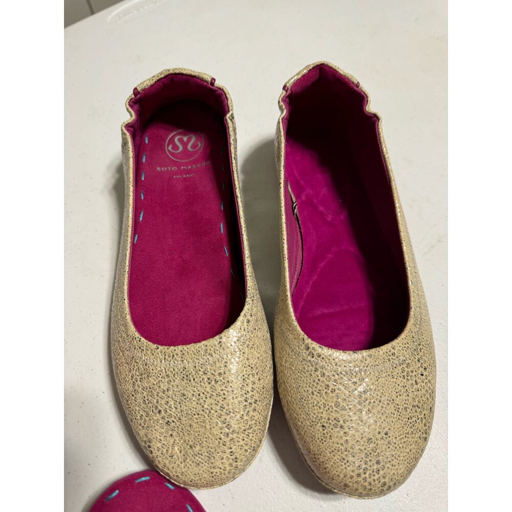 Soto Massini Milano Shimmering Vanilla Pebbled Ballet Flats Size 7 - Picture 9 of 13